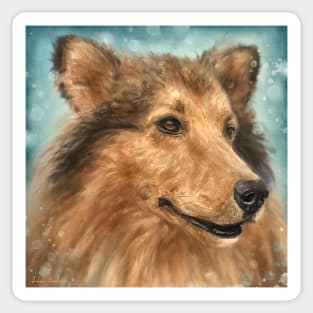 Painting of a Blond Border Collie Dog on Grey Blue Background Sticker